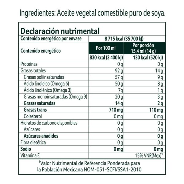 Aceite Nutrioli Puro de Soya 1.05 L - Imagen 2